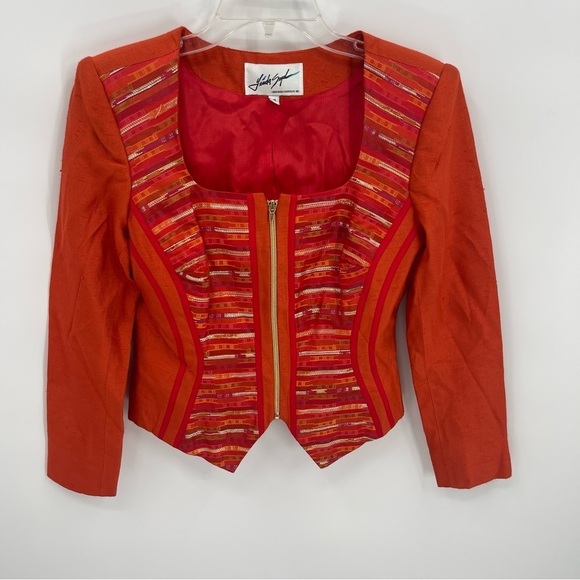 Linda Segal Vintage Jacket Size 4 Burnt Orange Cropped Full Zip Square Neck - Picture 9 of 9
